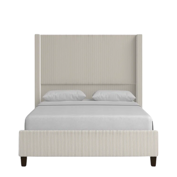 Queen Size Upholstered Wingback Platform Bed in Ribbed Corduroy Fabric
