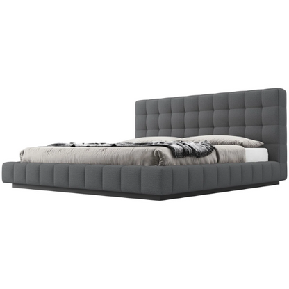 Upholstered Platform Bed with Square-Tufted Headboard, Basketweave Design, and Solid Eucalyptus Wood Frame – No Box Spring Needed