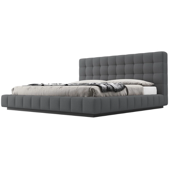 Upholstered Platform Bed with Square-Tufted Headboard, Basketweave Design, and Solid Eucalyptus Wood Frame – No Box Spring Needed