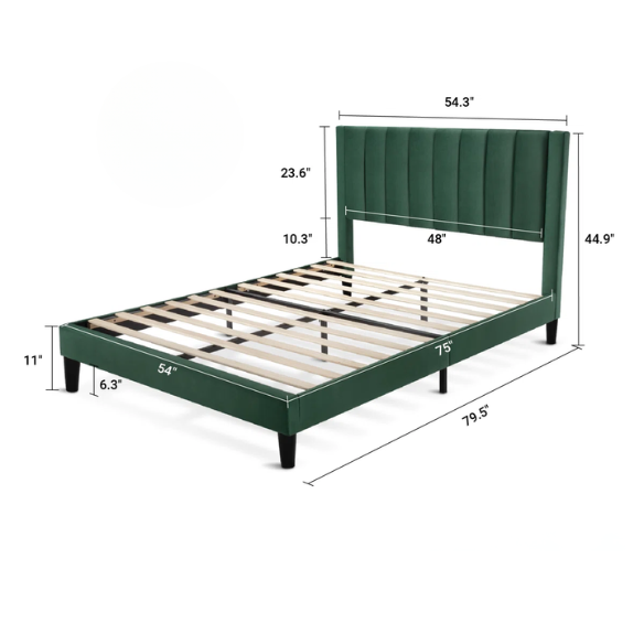 Luxurious Upholstered Platform Bed – Full/Double Size with Velvet Upholstery and Striped Headboard for Elegant Comfort