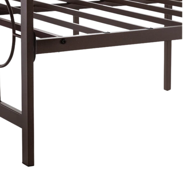Modern King Size Metal Open-Frame Platform Bed with Art Deco-Inspired Circle Medallion Details – Sleek, Clean-Lined Design with Sturdy Metal Frame and Minimalist Aesthetic