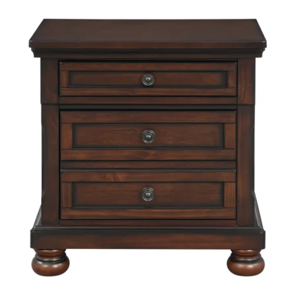 Transitional 3-Piece Queen Platform Bedroom Set with Hidden Storage – Includes Nightstand, Dresser, and Bed with Traditional Bun Feet and Rich Medium Brown Finish