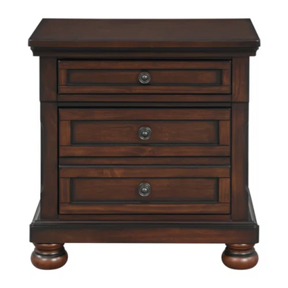 Transitional 3-Piece Queen Platform Bedroom Set with Hidden Storage – Includes Nightstand, Dresser, and Bed with Traditional Bun Feet and Rich Medium Brown Finish