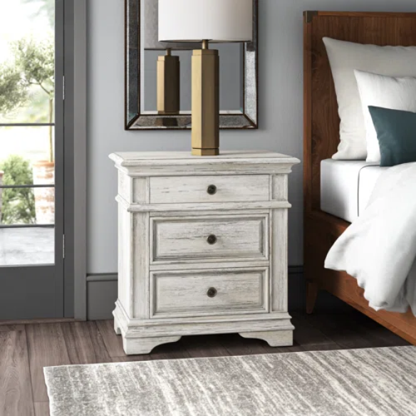 Rustic White King 5-Piece Bedroom Set – Upholstered Tufted Bed, Nightstand, Dresser with Mirror, and Chest