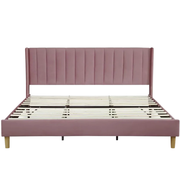 Luxury Corduroy Upholstered King Size Platform Bed Frame - Stylish Modern Wingback Design with Ultimate Comfort