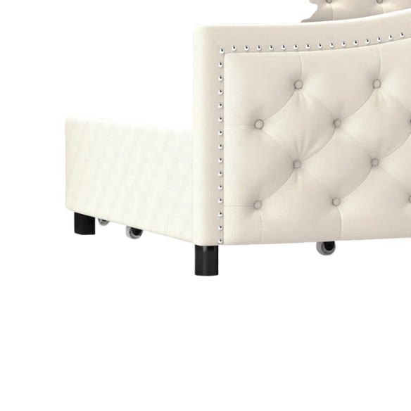Luxurious King Size Velvet Upholstered Platform Bed with Tufted Camelback Headboard, Nailhead Trim, and 4 Built-In Storage Drawers – Stylish and Functional Bedroom Upgrade