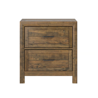 Rugged and Weathered 5-Piece King Bedroom Set – Solid Pine Wood Frame with Dark Brown Finish, Ball-Bearing Glide Drawers, Weathered Steel Hardware, and Ample Storage
