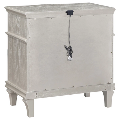 5-Piece Queen Bedroom Set with Silver Oak Finish, LED Lighting, Crystal Accents, and Built-In Storage – Includes Bed, Nightstand, Dresser, Mirror, and Chest