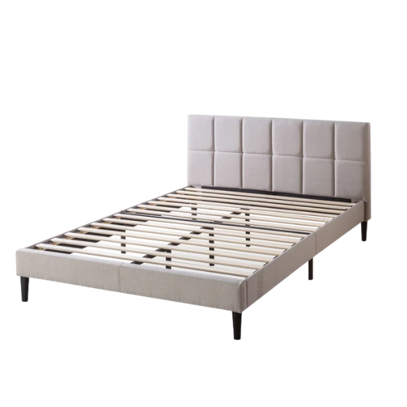 Modern King Size Upholstered Low Profile Platform Bed – Square-Tufted Headboard, Durable Steel Frame