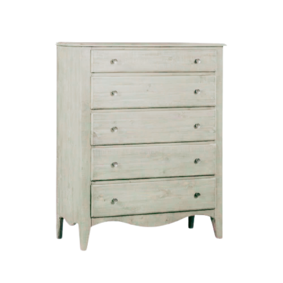 Rustic Charm Meets Chic Elegance: Solid Wood Platform King Size Bedroom Set with Scalloped Edges, Weathered White Wash Finish, Unique Grain Patterns, Angled Feet, and Oil-Rubbed Bronze Drawer Pulls