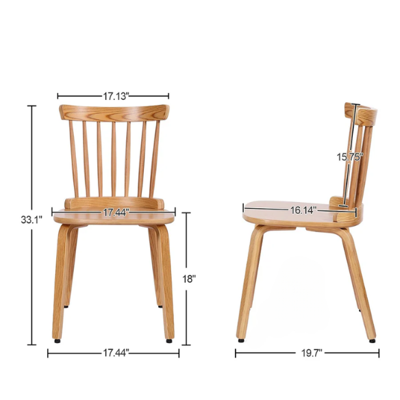 Solid Wood Slat Back Windsor Dining Chairs (Set of 2) – Sturdy, Eco-Friendly Construction with Ergonomic Backrest & Adjustable Foot Pads