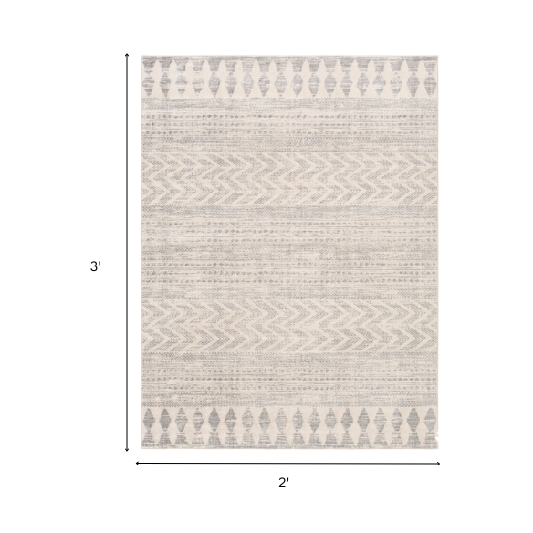 Southwestern-Inspired Geometric Rug – Gray Diamond, Chevron & Dot Patterns on Off-White, Stain-Resistant, Perfect for High-Traffic Areas