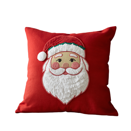 Embroidered Applique Santa Throw Pillow – Holiday Home Decor
