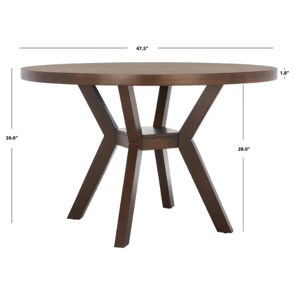 Round Wood Dining Table – French Bistro-Inspired Design, Sleek Dark Brown Frame