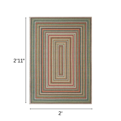 Coastal-Inspired Geometric Rug – Fade & Stain-Resistant, Green & Orange Pattern, Ideal for Indoor/Outdoor Use