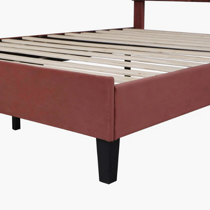 Upholstered Platform Bed with Flower Pattern Velvet Headboard – Full/Double Size, Elegant Design for Modern Bedrooms