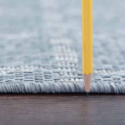 Boho-Inspired Greyish Blue & Ivory  Geometric Rug – Fade & Stain-Resistant, Low-Pile, Perfect for High-Traffic Indoor/Outdoor Spaces