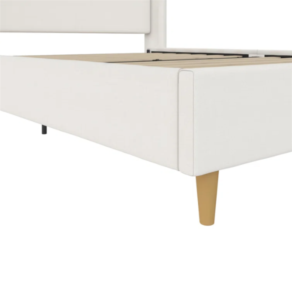 Luxurious Queen Size Upholstered Wingback Bed in Soft Linen Fabric