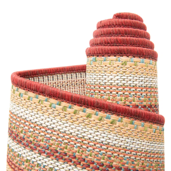 Coastal-Inspired Geometric Rug – Fade & Stain-Resistant, Burgundy,Ivory,Orange,Green,Blue Pattern, Ideal for Indoor/Outdoor Use