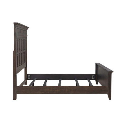 Rustic Elegance 3-Piece King Panel Bed, Dresser & Mirror Set in Saddle Brown – Crafted with Rubberwood and Split Heart White Oak Veneers, Soft-Close Drawers, Cedar Lining, Antique Pewter Hardware, and Crown Molding Details
