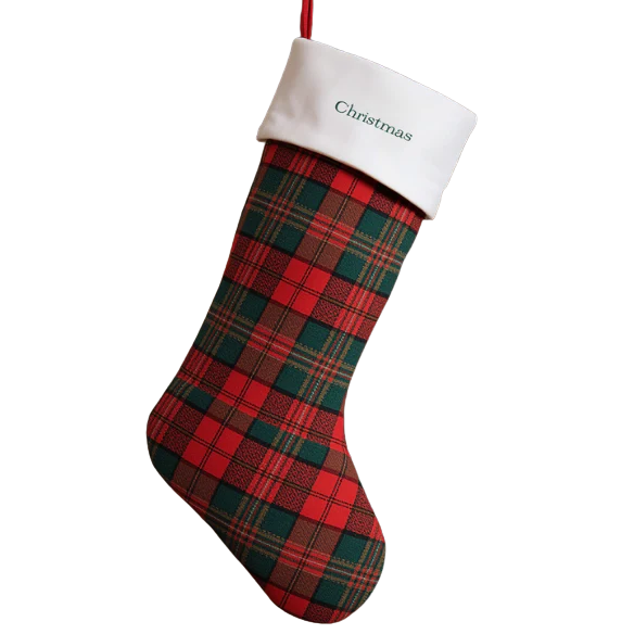 Tartan Plaid Christmas Stocking with Embroidered Lettering