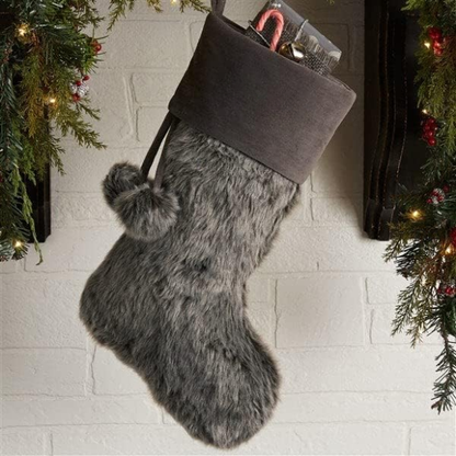 Weathered Grey Faux Fur Christmas Stocking – Personalized Farmhouse Holiday Décor
