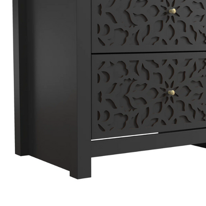 Boho-Inspired 45.4" 6-Drawer Dresser with Distressed Finish and Openwork Floral Details