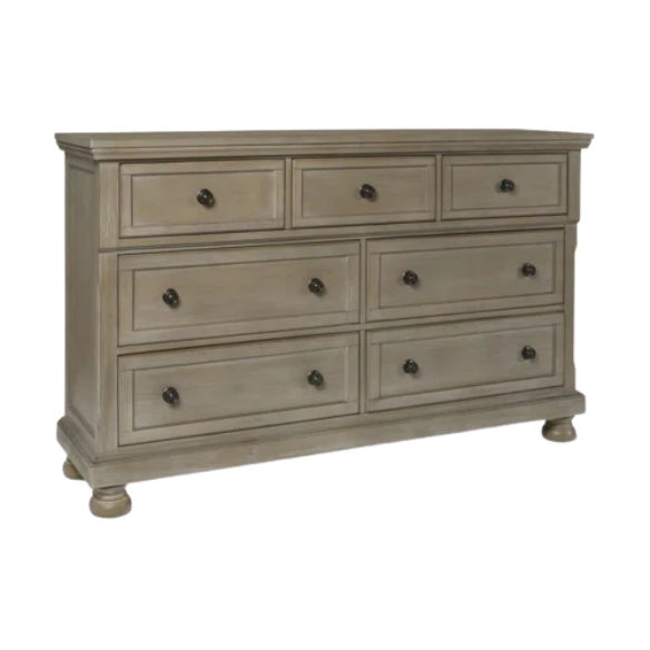 Stylish King Platform Solid Wood Configurable Bedroom Set – Featuring Curved Paneled Headboard, Footboard Storage Drawers, Seven-Drawer Dresser, and Two-Drawer Nightstand for a Functional and Clutter-Free Teen Retreat
