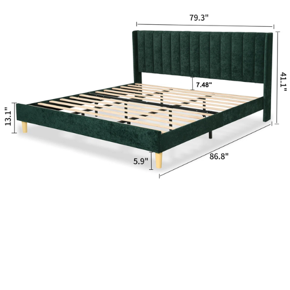 Luxury Corduroy Upholstered King Size Platform Bed Frame - Stylish Modern Wingback Design with Ultimate Comfort