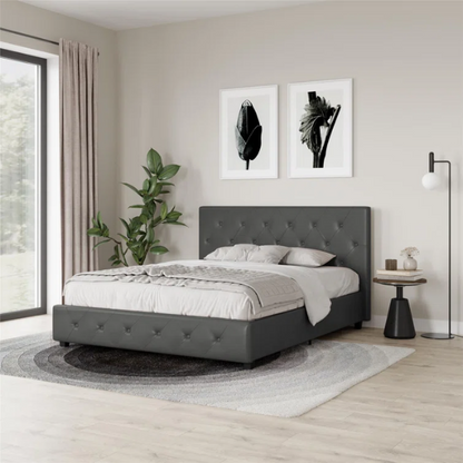 Luxurious Faux Leather Platform Bed – Full Double Size with Sleek Modern Design