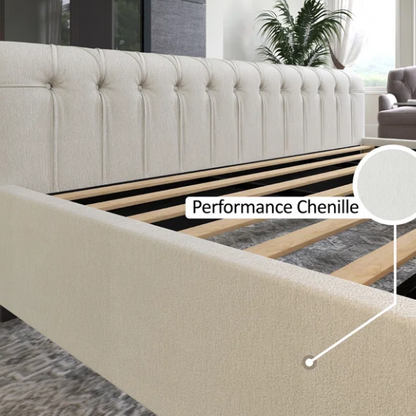 Luxurious Queen Size Upholstered Sleigh Bed with Button Tufting and Rich Chenille Fabric