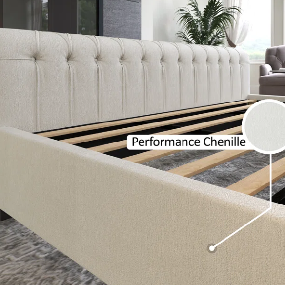 Luxurious Queen Size Upholstered Sleigh Bed with Button Tufting and Rich Chenille Fabric