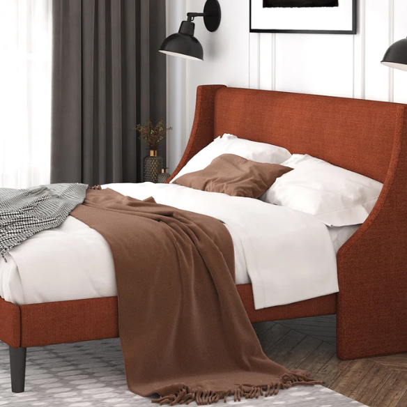 Luxurious King Size Upholstered Platform Bed with Deluxe Wingback Headboard – Soft Velvet and Linen Blend Upholstery, Sturdy Solid Wood Frame, and Modern Minimalist Design for Ultimate Comfort