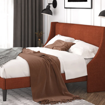 Luxurious King Size Upholstered Platform Bed with Deluxe Wingback Headboard – Soft Velvet and Linen Blend Upholstery, Sturdy Solid Wood Frame, and Modern Minimalist Design for Ultimate Comfort