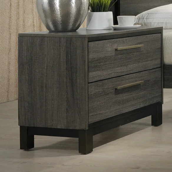 Contemporary 5-Piece Queen Bedroom Set with Solid Black and Weathered Gray Finish – Includes Bed, Dresser, Mirror, and Nightstands