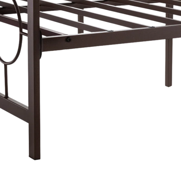 Modern King Size Metal Open-Frame Platform Bed with Art Deco-Inspired Circle Medallion Details – Sleek, Clean-Lined Design with Sturdy Metal Frame and Minimalist Aesthetic
