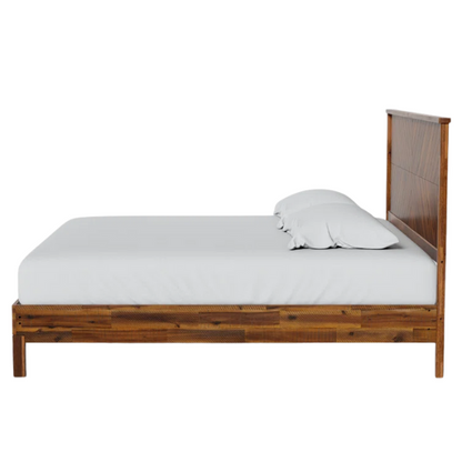 Solid Wood Platform King Size Bed with Headboard – Rustic Wood Frame with Steel Reinforcement for Ultimate Stability and Comfort
