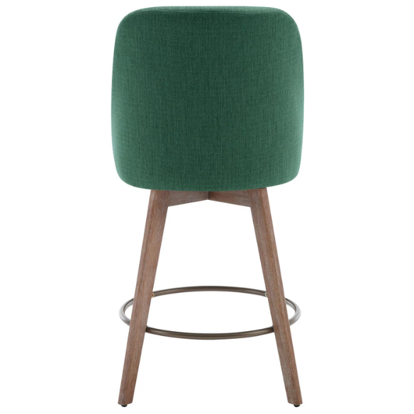 Modern Counter Height Swivel Bar Stool – Upholstered Faux Leather/Polyester Blend Seat, Solid Beech Wood Frame, Ergonomic High Back, Bronze Metal Footrest, 300lb Capacity for Kitchen, Bar, or Pub