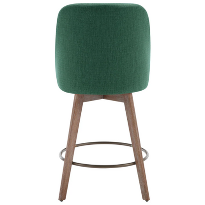 Modern Counter Height Swivel Bar Stool – Upholstered Faux Leather/Polyester Blend Seat, Solid Beech Wood Frame, Ergonomic High Back, Bronze Metal Footrest, 300lb Capacity for Kitchen, Bar, or Pub