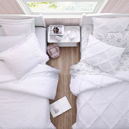 Solid White Reversible Comforter Set – Timeless, Cozy, and Versatile Bedding with Romantic Ruffles