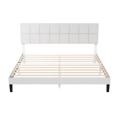 Modern King Size Upholstered Low Profile Platform Bed – Square-Tufted Headboard, Durable Steel Frame