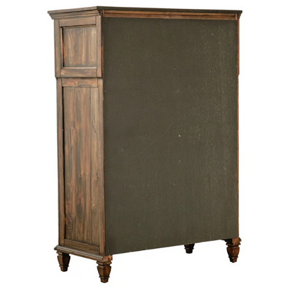 Exquisite Old-World Charm with Glamorous Flair – 5-Piece King Bedroom Set in Rich Brown with Crown Molding, Felt-Lined Drawers, and Built-In Outlets