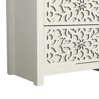 Boho-Inspired 45.4" 6-Drawer Dresser with Distressed Finish and Openwork Floral Details