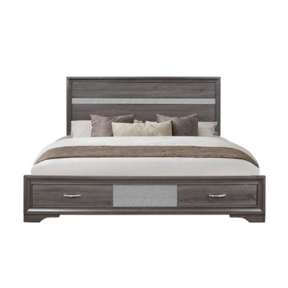 Visually Stunning Panel Configurable Bedroom Set – Clean Modern Design with Timeless Gray Finish, Melamine Detailing, Panel Headboard, and Spacious Footboard Drawers – Perfect for Creating a Serene and Stylish Bedroom Retreat