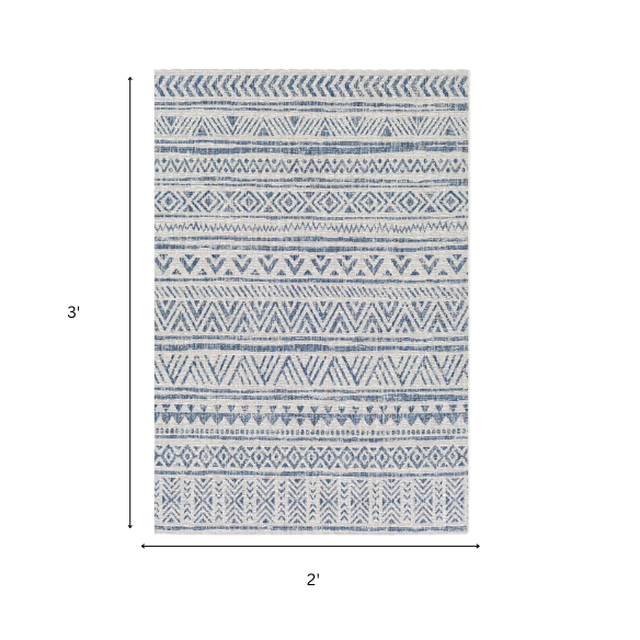 Striped Geometric Area Rug – Blue & Cream White, Durable Polypropylene, Low-Pile Design for High-Traffic Indoor/Outdoor Spaces