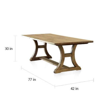 Rustic Pine Solid Wood Dining Table – Farmhouse-Style with Trestle Base, C-Shaped Legs & Planked Top