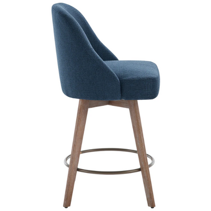 Modern Counter Height Swivel Bar Stool – Upholstered Faux Leather/Polyester Blend Seat, Solid Beech Wood Frame, Ergonomic High Back, Bronze Metal Footrest, 300lb Capacity for Kitchen, Bar, or Pub