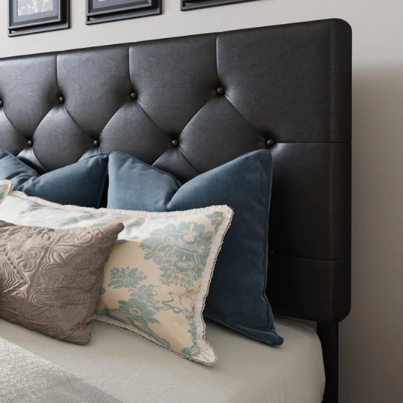 Queen Size Upholstered Platform Storage Bed with Tufted Button Accent Design