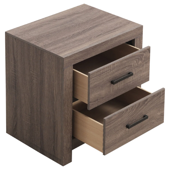 Rustic Charm 4-Piece Platform Queen Bedroom Set – Includes Bed, Nightstand, Dresser, and Mirror with Spacious Storage and Dark Bronze Pull Handles