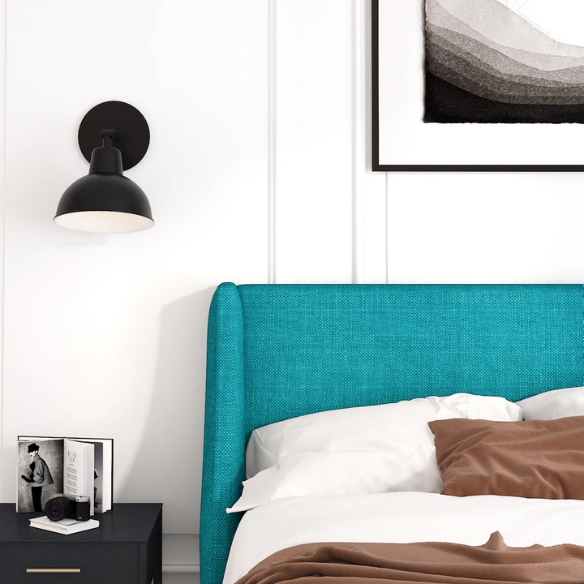 Modern Queen Size Upholstered Platform Bed with Deluxe Wingback and Linen Blend Fabric